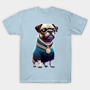 Chic Pug with Diamond Necklace - Elegant Boss Wife Dog T-Shirt Design T-Shirt